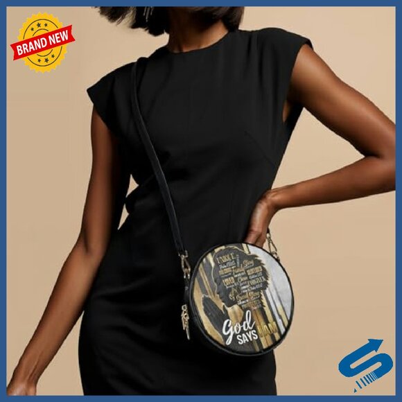 Premium Vegan Leather Circle Crossbody Bag Adjustable Strap Zipper Closure - Picture 6 of 6